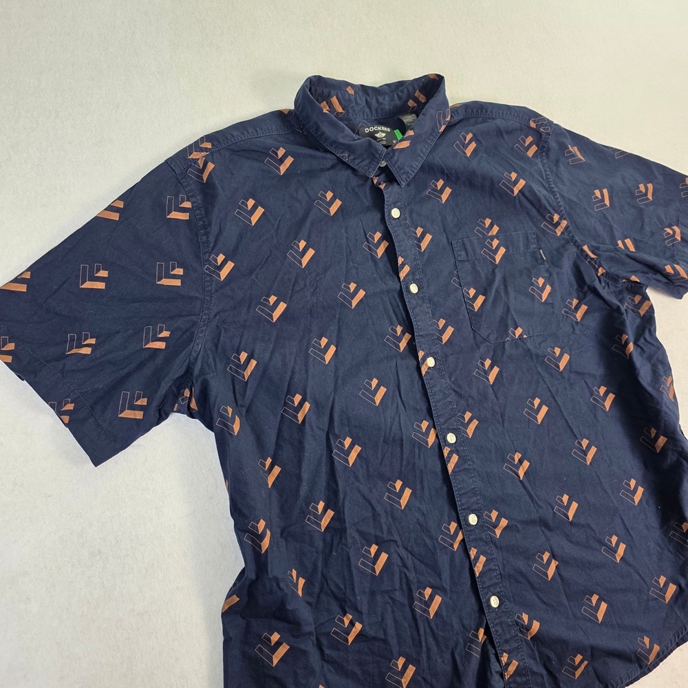 Dockers Men XXL Shirt Navy Blue Excellent Geometric‎ Short Sleeve Button Down